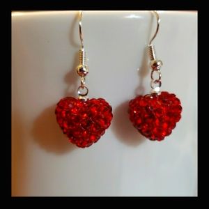 Red Rhinestone Valentine Heart Earrings